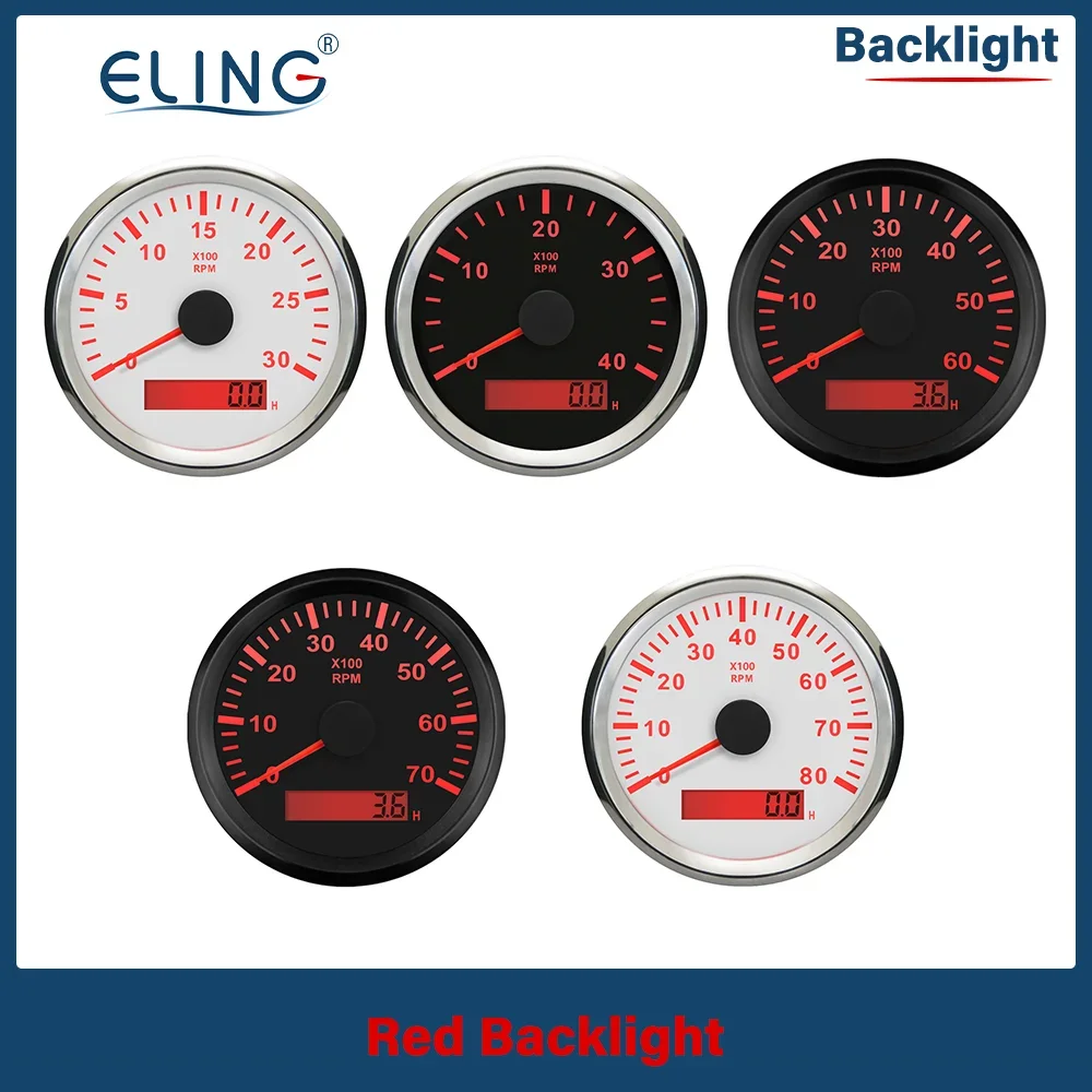 

ELING New 3K 4K 6K 7K 8K RPM Tacho Tachometer Gauge REV Counter with Hour meter 85mm Gasoline Diesel 12V 24V Red Backlight