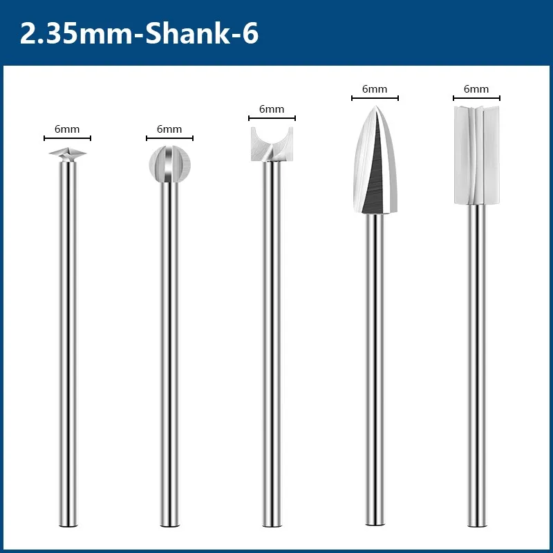 CMCP Milling Cutter 5pcs 2.35-6mm Shank Wood Carving Bit Steel Engraving Bit for Furniture Antique Carving Woodwork Drill Tools