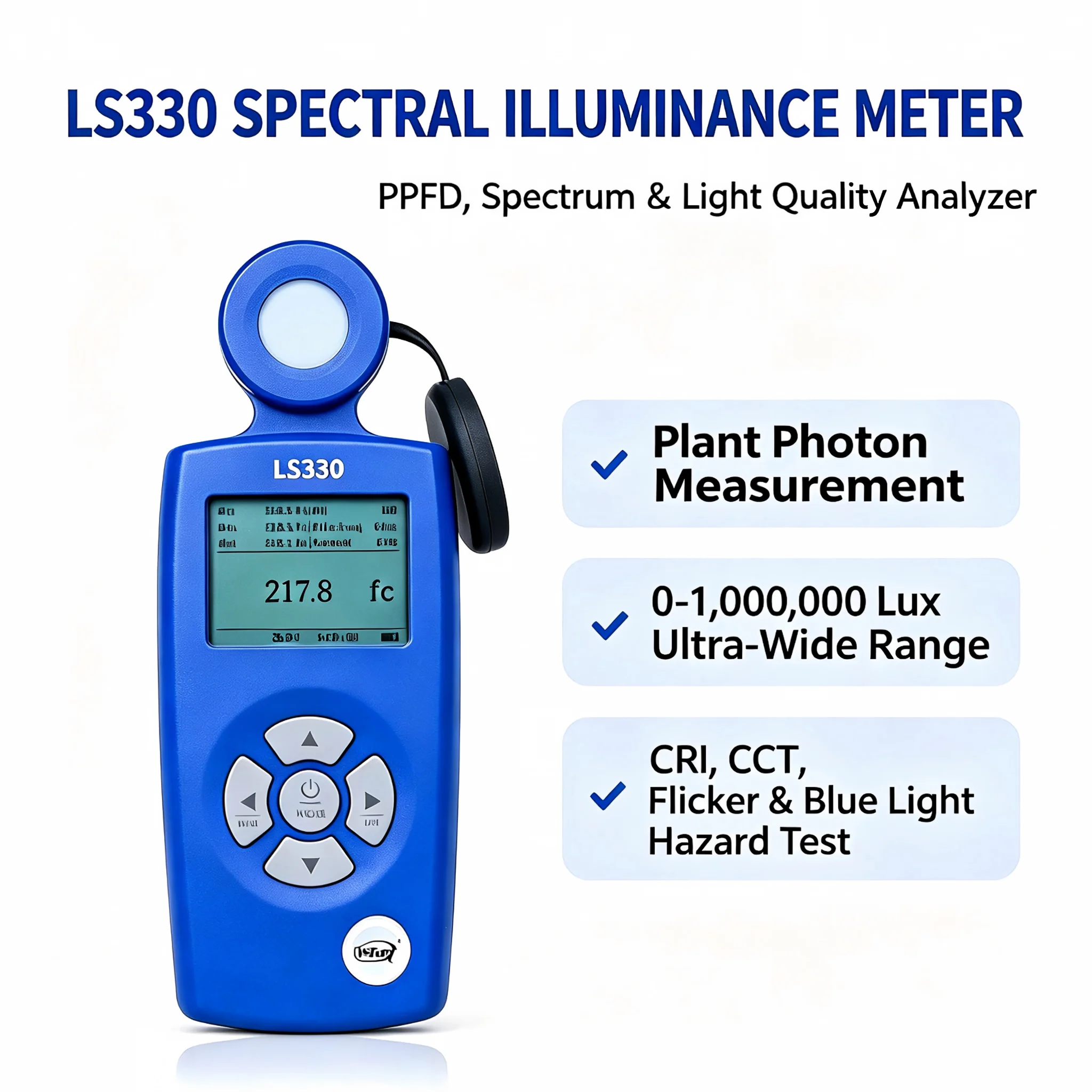Full Spectrum PAR Meter PPFD YPFD Chlorophyll CCT CRI Lux Tester for Indoor Plant LED Grow Light Farming