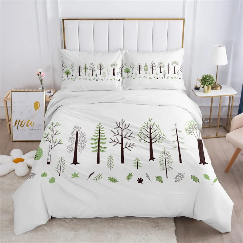 Rustic Flower White Bedding Set Microfiber Tree Leaves Floral Duvet Cover Set 3D Print Quilt Cover With Pillowcases Room Decor