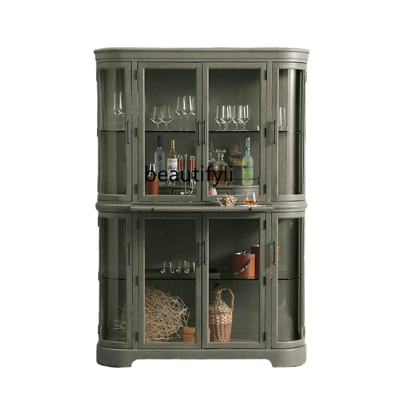 

Интегрированный сервант из цельного дерева RFrench, американский бытовой настенный шкаф для гостиной, небольшой обеденный стеллаж