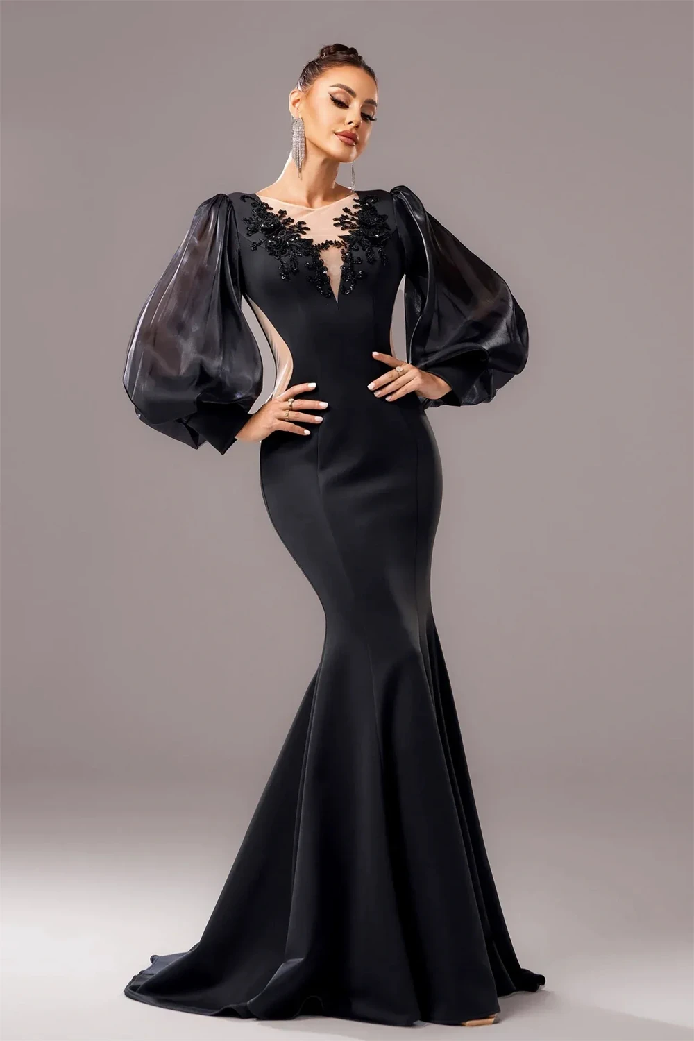 Contessa Dubai Custom luxe Mermaid Prom feestjurk Met Elegante Trein Vestidos de noche Lange Mouw Avondjurk 2025
