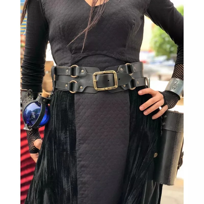 

Женский ремень-ведьма из ПУ кожи, с двойной пряжкой