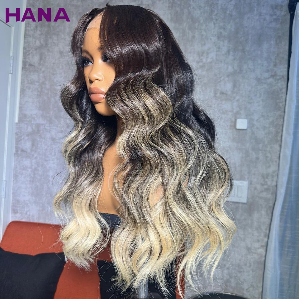 13x6 Spitze Frontal Perücke vor gezupft Remy 5x5 Spitze Verschluss Perücke schwarz mit Honig blond Highlight farbige Echthaar Perücken für Frauen