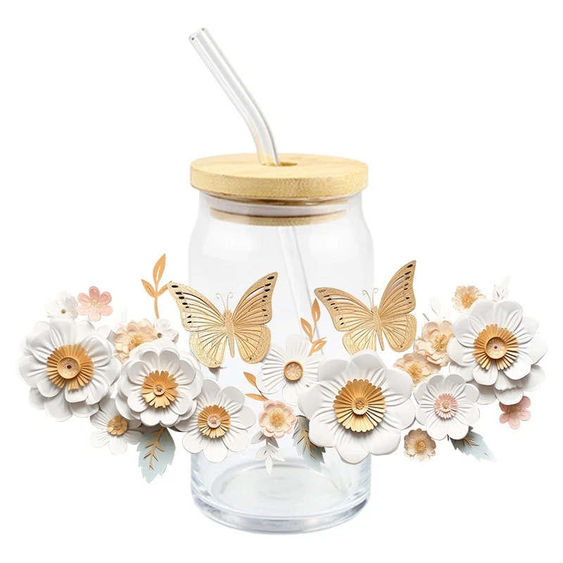 Cartoon UV DTF Wrap Transfer Stickers Cartoon Cute Butterfly Design DIY DTF Wrap For Glasses Cups Botles Waterproof Decal