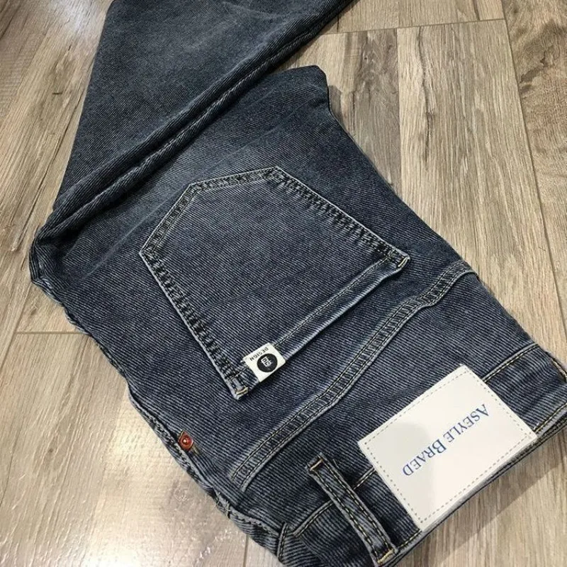 جينز أزرق رمادي عالي الجودة للرجال بنطال مرن كوري عالي الجودة ماركة كورية ضيقة للرجال ملابس مصممة لصديقها #1