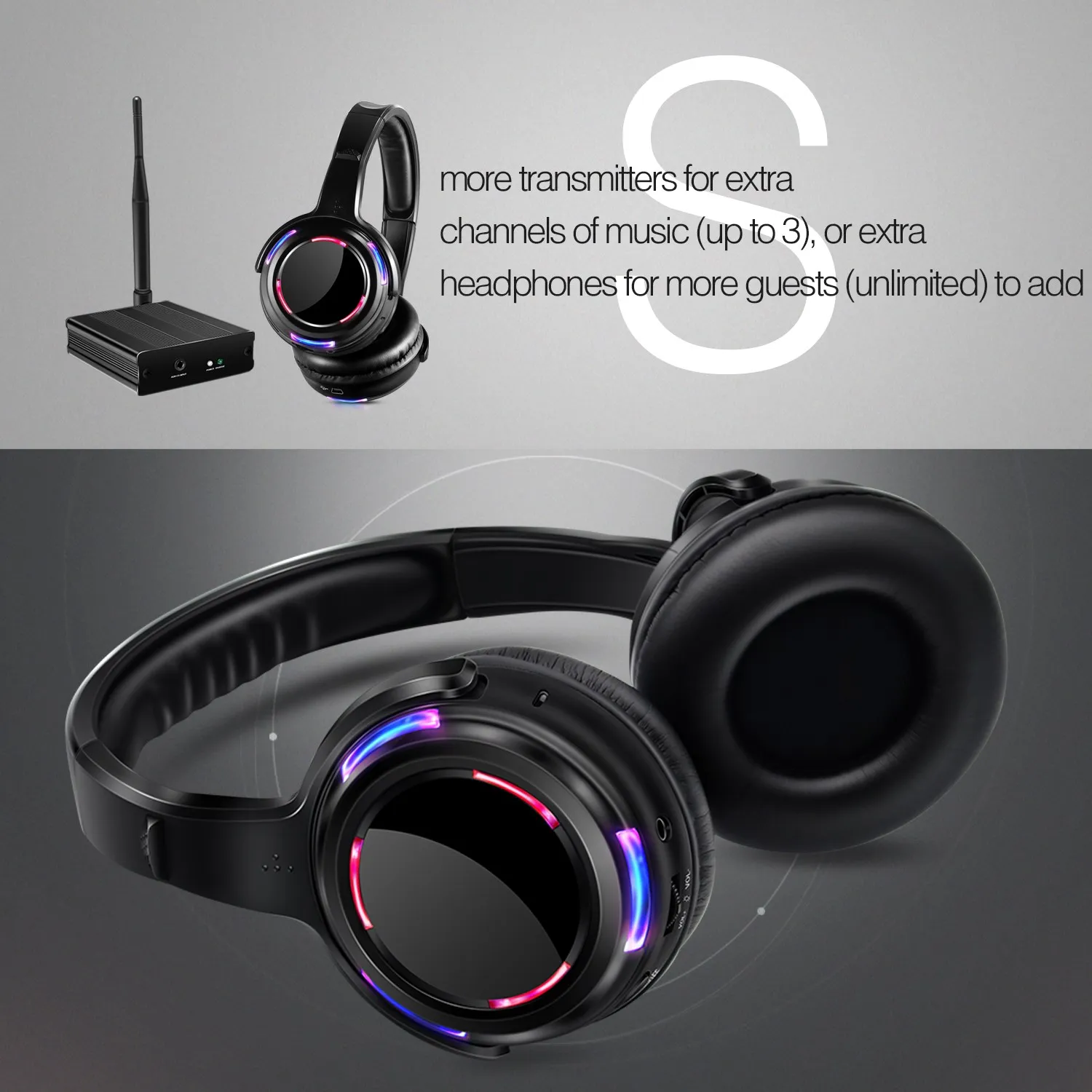 Imagem -04 - Silent Disco Headphones com Controle de Distância 100 Headsets Led Transmissores Carregadores 500m