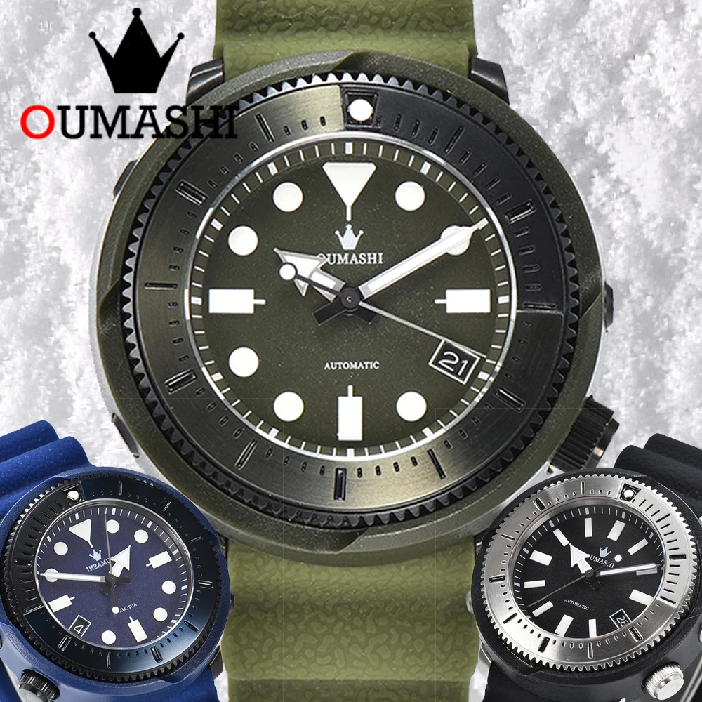 OUMASHI Men\'s Automatic Movement Watch NH35 Stainless Steel Rubber Strap Waterproof Sapphire Glass Sport Casual