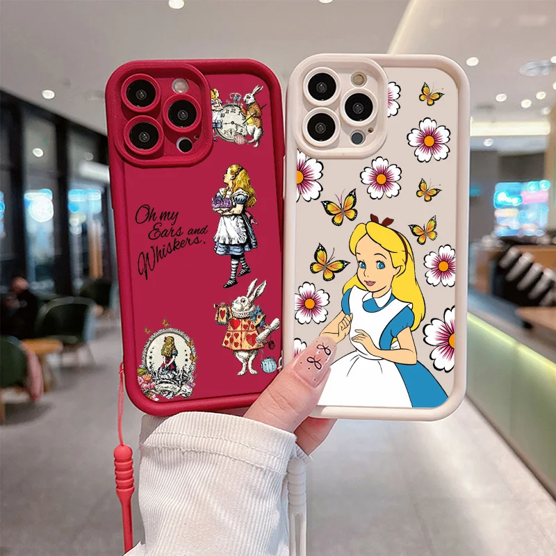 Alice in Wonderland CUTE Cover For Apple iPhone 16 15 14 13 12 mini 11 8 7 Pro Max Plus Eyes Ladder Rope Soft Phone Case