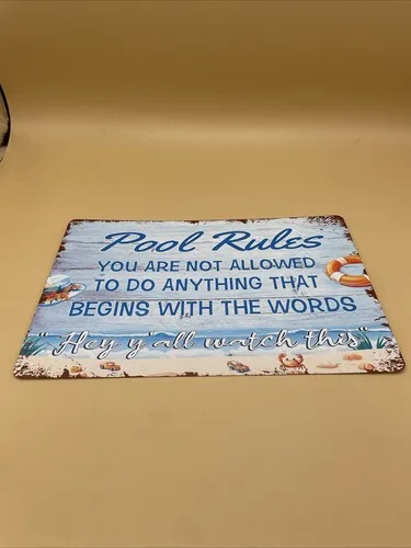 Pool Rules Sign Metal Sign, Aluminum Funny Swimming Decor Tin