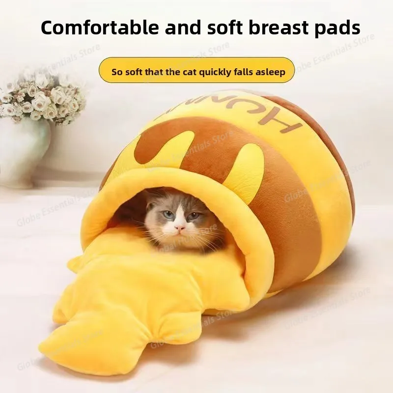 Cats Bed Dog Mat Beds Goods Pet Hot Honey Pot Nest Cat Nest Autumn Winter Soft And Comfortable Thick Warm Cartoon Pet Nest