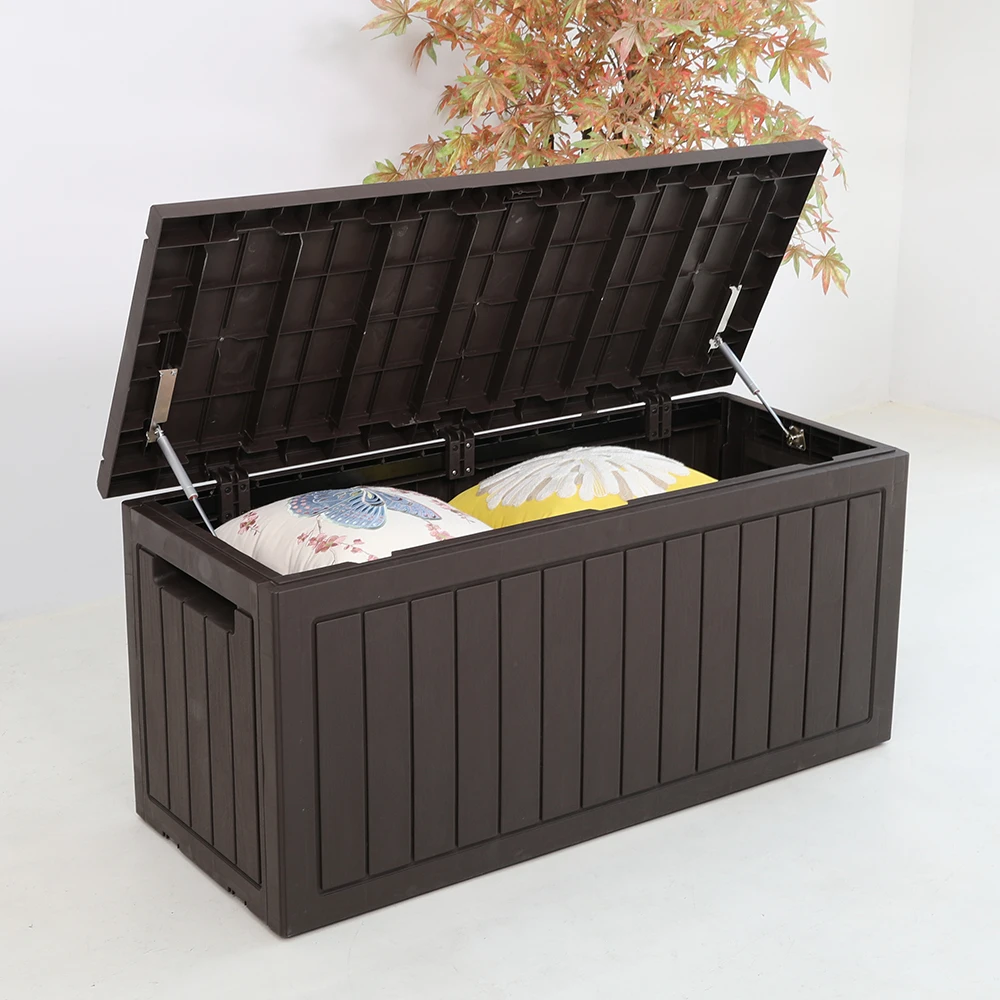

285 L/76 Gallon Rolling Garden Rattan Storage Box Outdoor with Iron Bar and Polypropylene Rope