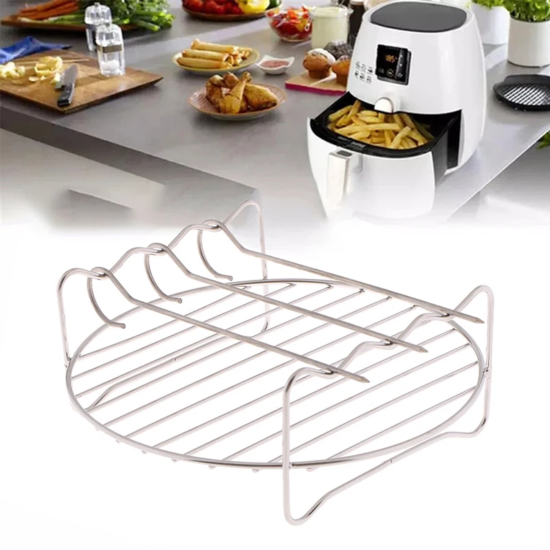 3 Skewer Air Fryer Rack Kits Stainless Steel Holder Double Layer Grill Baking Tray Replacement Barbecue Kitchen Tools