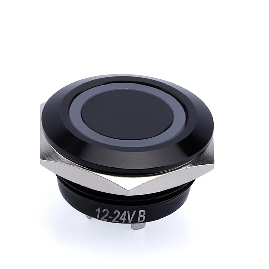 ABILKEEN 19MM Ultra Thin Type Momentary Metal Push Button 1NO with LED Ring Flat Round Head Black Housing Shell