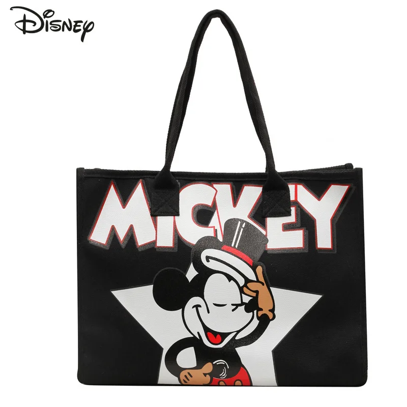 

Disney Mickey 2025 New Handbag Fashion High Quality Canvas Women's Shoulder Bag Cartoon Versatile Large Capacity Shopping Bag