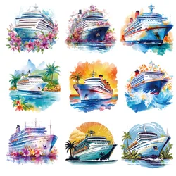 9piece Cruise ships ride the wind and waves Iron On Patch dtf transfers to press Heat Transfer Printing Cloeths Iron on transfer