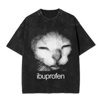 Ibuprofen Cat Meme camisetas lavadas ropa de calle Hip Hop Vintage camisetas camisetas para hombres mujeres 100% algodón calle verano