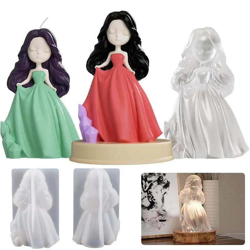 DIY Crystal Epoxy Resin Candle Mold Three-dimensional Small Princess Pendulum Candle Mold Millwork Portrait Base Silicone Mold