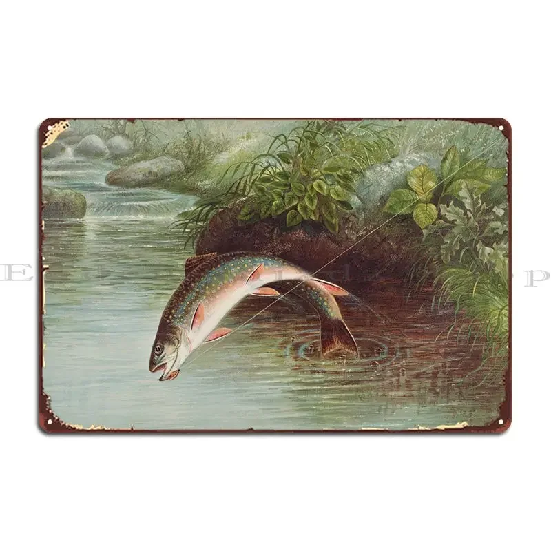 Leaping Brook Trout 1874 Metal Sign Plaques Iron Living Room Rusty Wall Plaque Tin Sign Poster