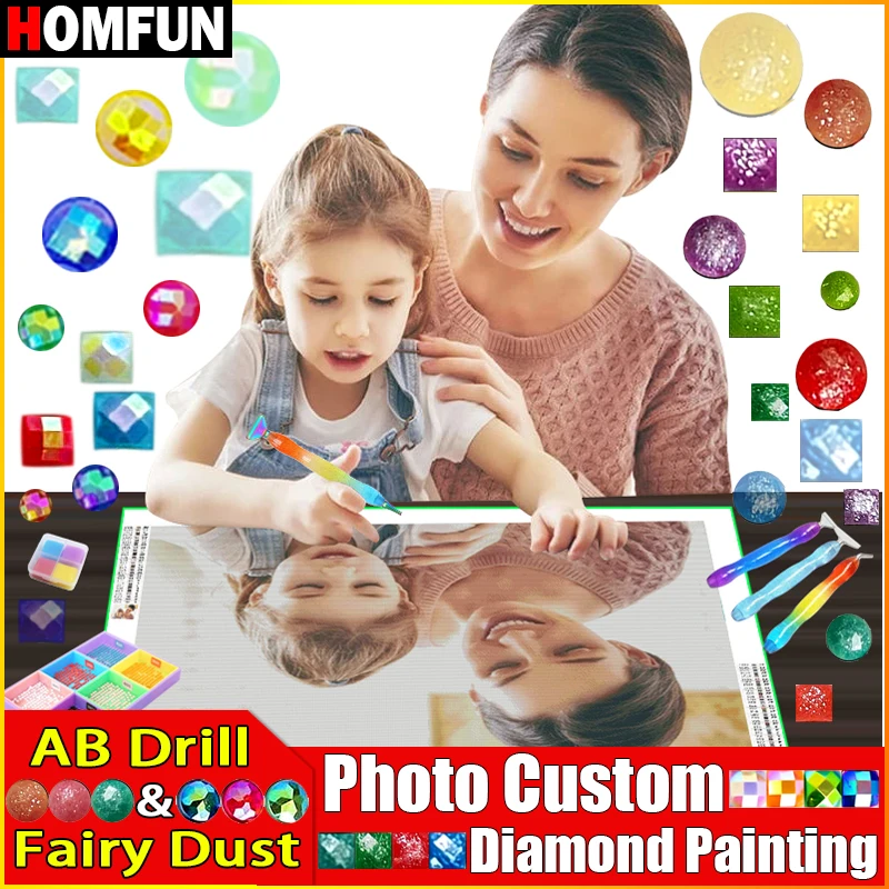 HOMFUN Fairy Dust AB Diy Diamond Painting Photo Custom Full Drill Cross Stitch Diamond Embroidery Rhinestone Of Picture Home Art