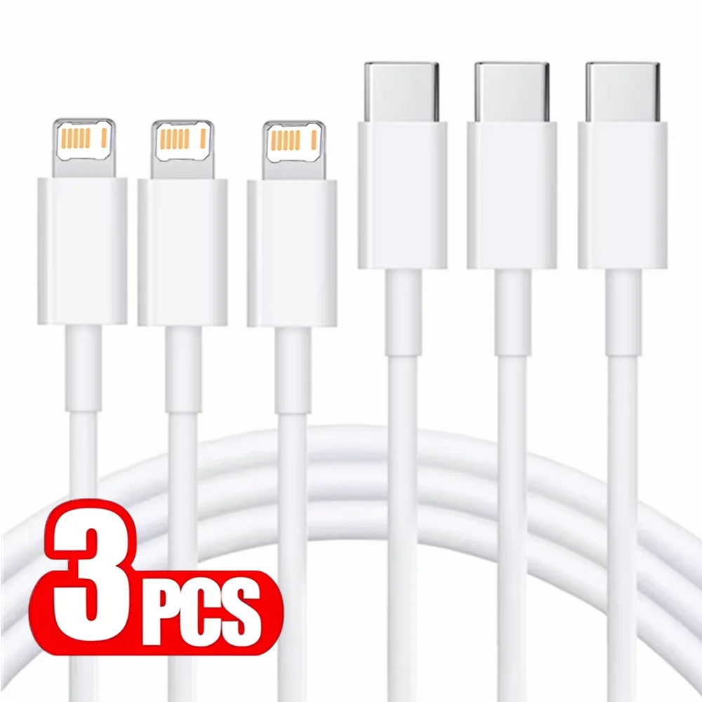 3PCS PD Fast Charging Cable For iPhone 11 12 13 Mini 14 Pro Max X XR XS Max 6 6S 7 8 14 Plus SE Rapid Charge USB-C Data Cables