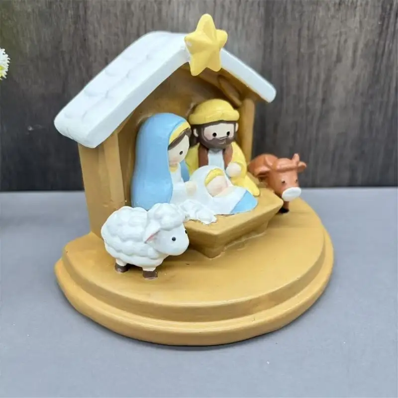 Weihnachten Krippe Szene Dekore Religiöse Heilige Familie Harz Krippe Szene Figur Für Ferienhäuser Display Ornament B03E – Detail 4