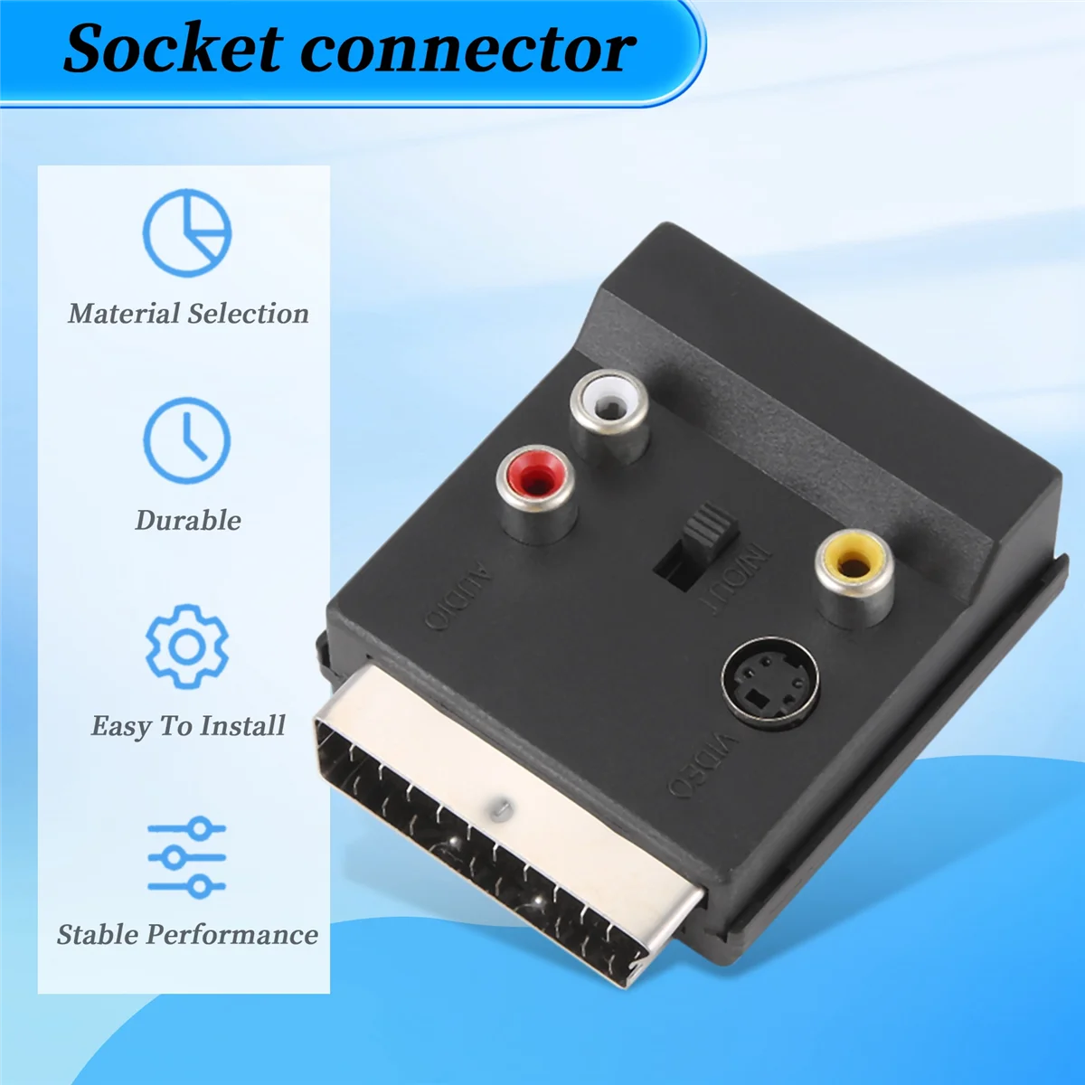 LDFH El más nuevo Scart conmutable macho a hembra S-Video 3 RCA Adaptador de audio Convector