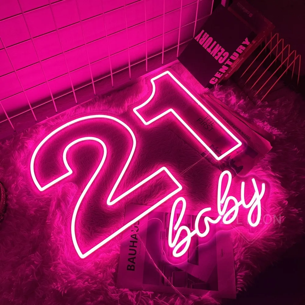 21 Baby Neon Sign Birthday Party Decor Room Bedroom Decor Wall Art Neon Led Sign Personalize Gift Bar Club Neon Light Up Sign