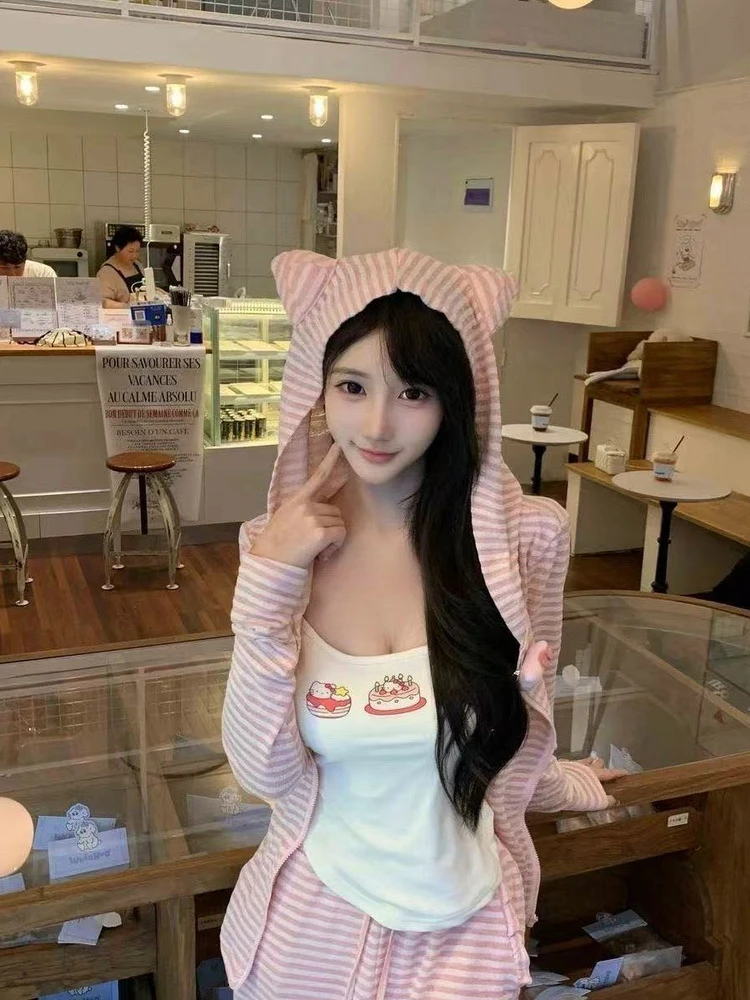 

Laid-back Slimming Pure Desire Internet Famous Hooded Jacket Vest Wide Leg Pants Set Women Spring Casual Style Three-piec...