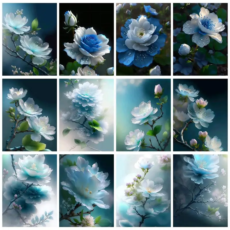 

RUOPOTY Painting By Numbers For Beginner Kits Transparent blue flower Picture Paint Handicraft Handiwork Art