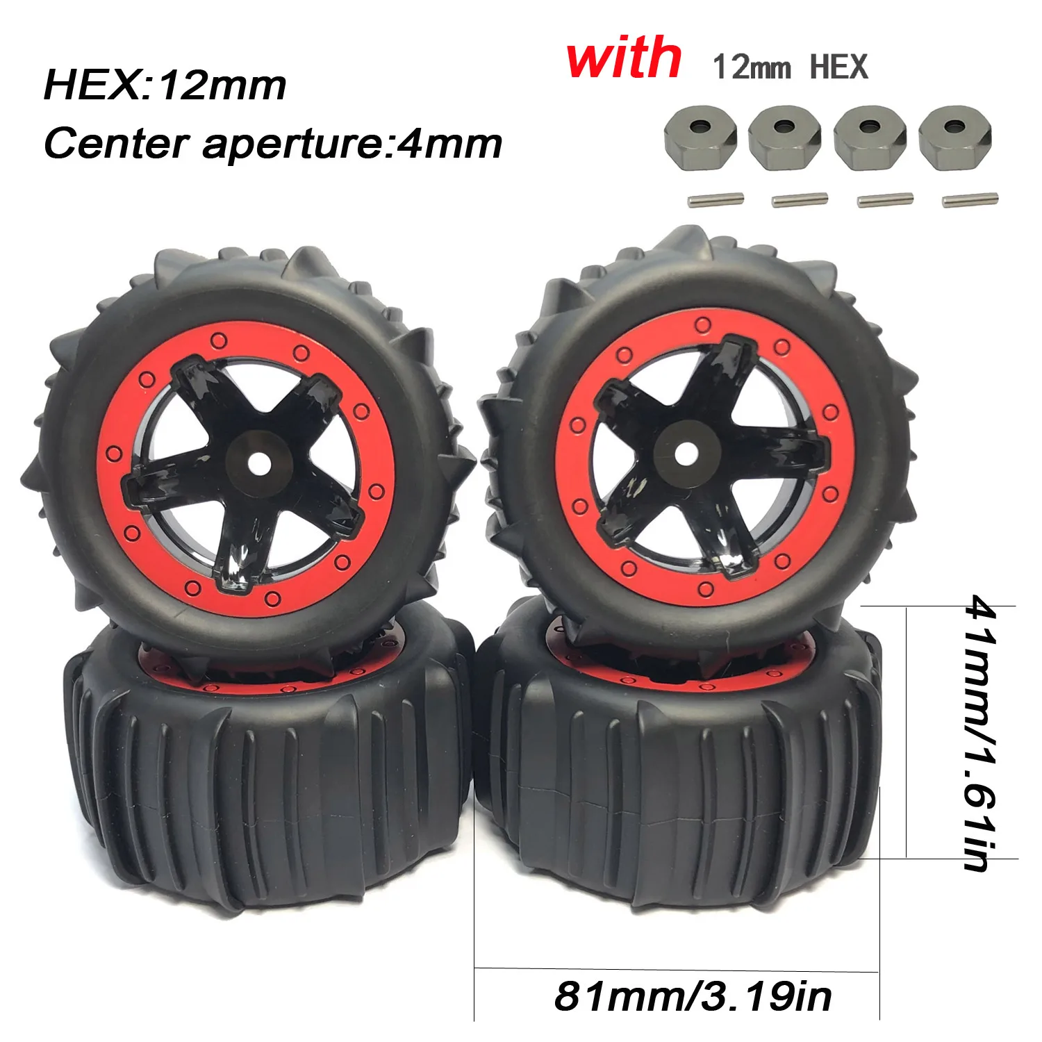 4Pcs Snow Sand Tires Anti Slip Rubber Tyre for 1/16 1/14 1/12 HBX MJX ZWN WPL Off-road RC Vehicle Smax 1625 Wltoys 144001 124018