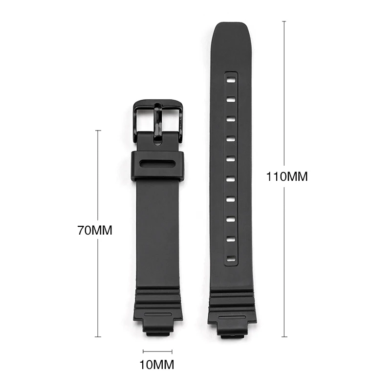 Strap for Casio LA-20WH Black Resin TPU Watch Band Women Sports Waterproof Silicone Stainless Steel Pin Buckle Bracelet 10mm