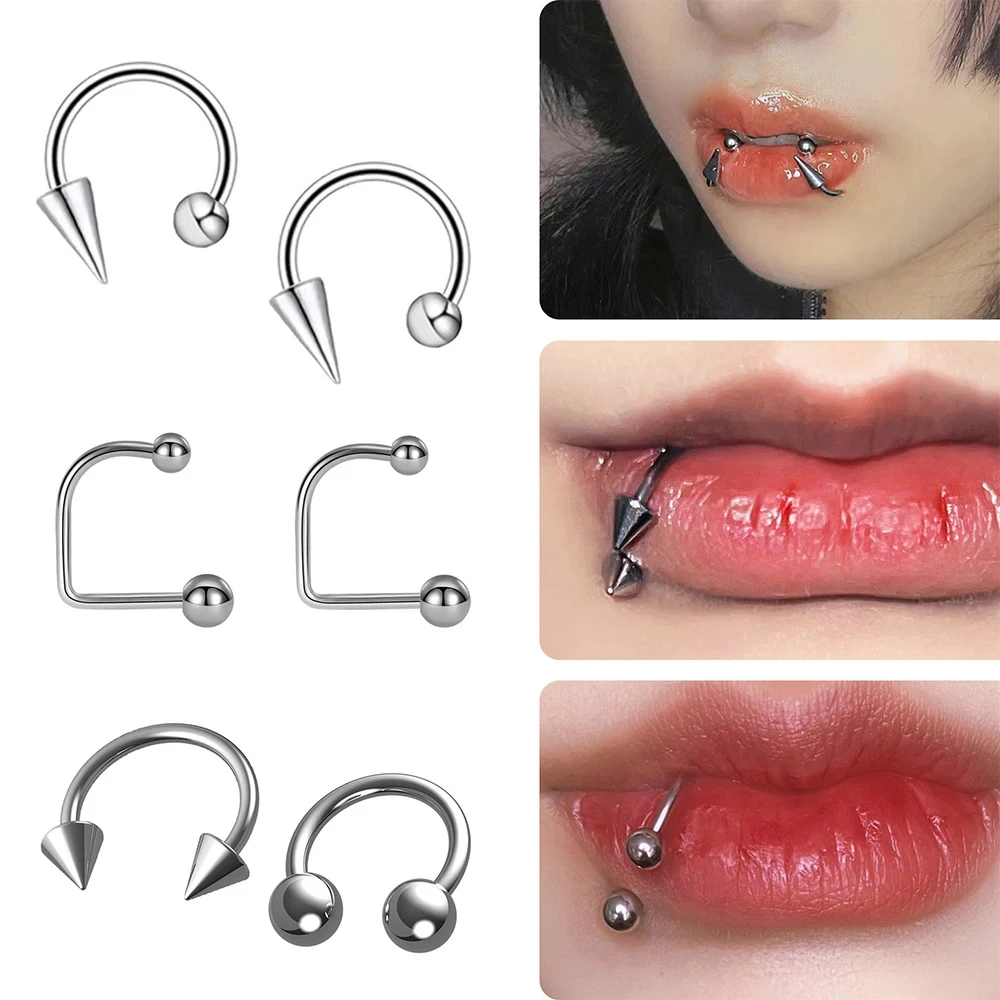 6pcs/Set Lip Rings Lip Stud Jewelry Monroe Lip Barbell Rings Snake Bite Hole Jewelry 16G Semi Round Earrings Tragus Cartilage