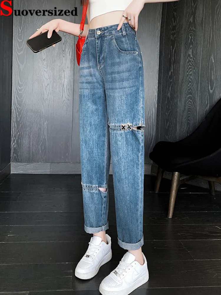 

Винтажные корейские модные джинсы, прямые мешковатые шаровары, свободные джинсовые брюки, женские повседневные брюки с высокой талией в стиле ретро до щиколотки Vaqueros