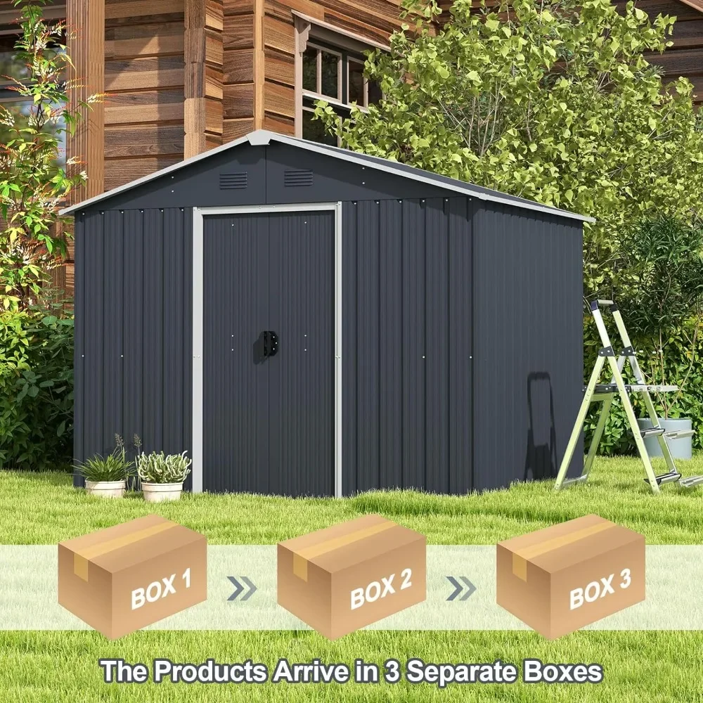 Outdoor Storage Shed with Floor Foundation, Garden Tool Bike Sheds with Lockable Sliding Door & Air Vents, Outdoor Storage Shed