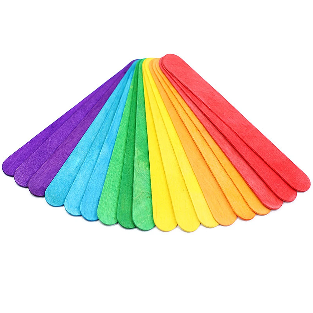 

50pcs Diy Wood Craft Sticks 114X10X2Mm Colored Wooden Puzzle Patchwork Materials For Kids Classroom Party Camp Projects Popsicle