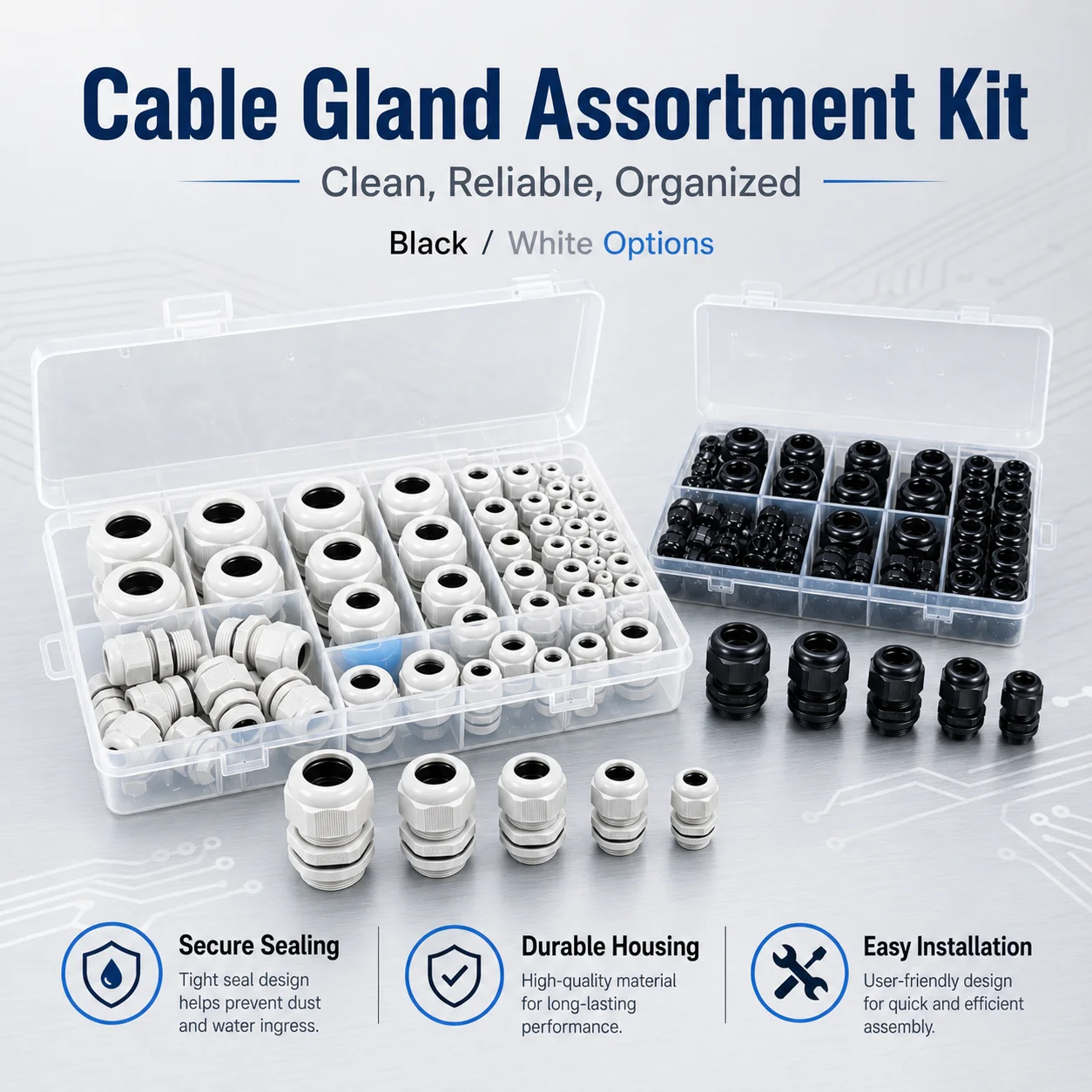 IP68 PG7-PG16 Cable Cord Gland Joints White/Black Nylon Plastic Junction Box Connectors Cord Grips Gaskets and Locknut
