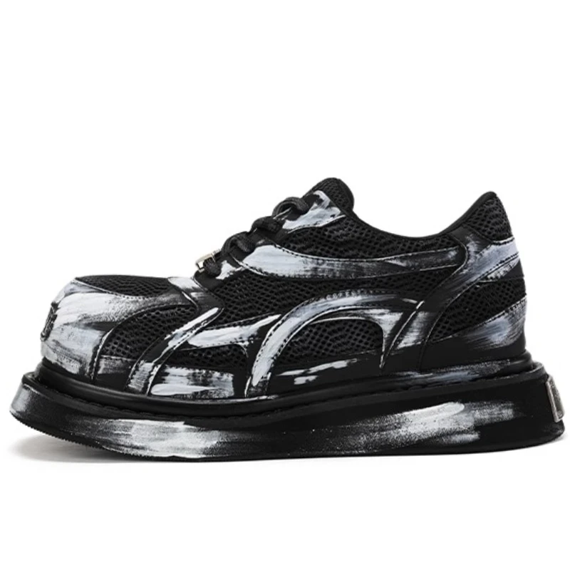 

Летние мужские туфли, увеличивающие рост, из натуральной кожи, из ледяной шелковой ткани, дышащая пара, повседневная обувь на толстой платформе