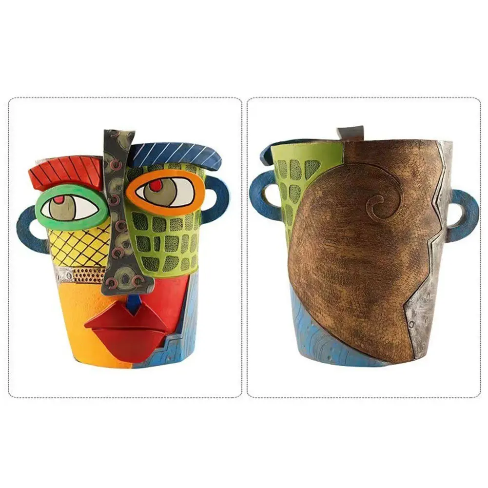 

Цветочный горшок с забавным лицом, смола, абстрактное лицо, цветочный горшок, красочное лицо, абстрактный плантатор для наружного сада, деко и домашнего художественного декора