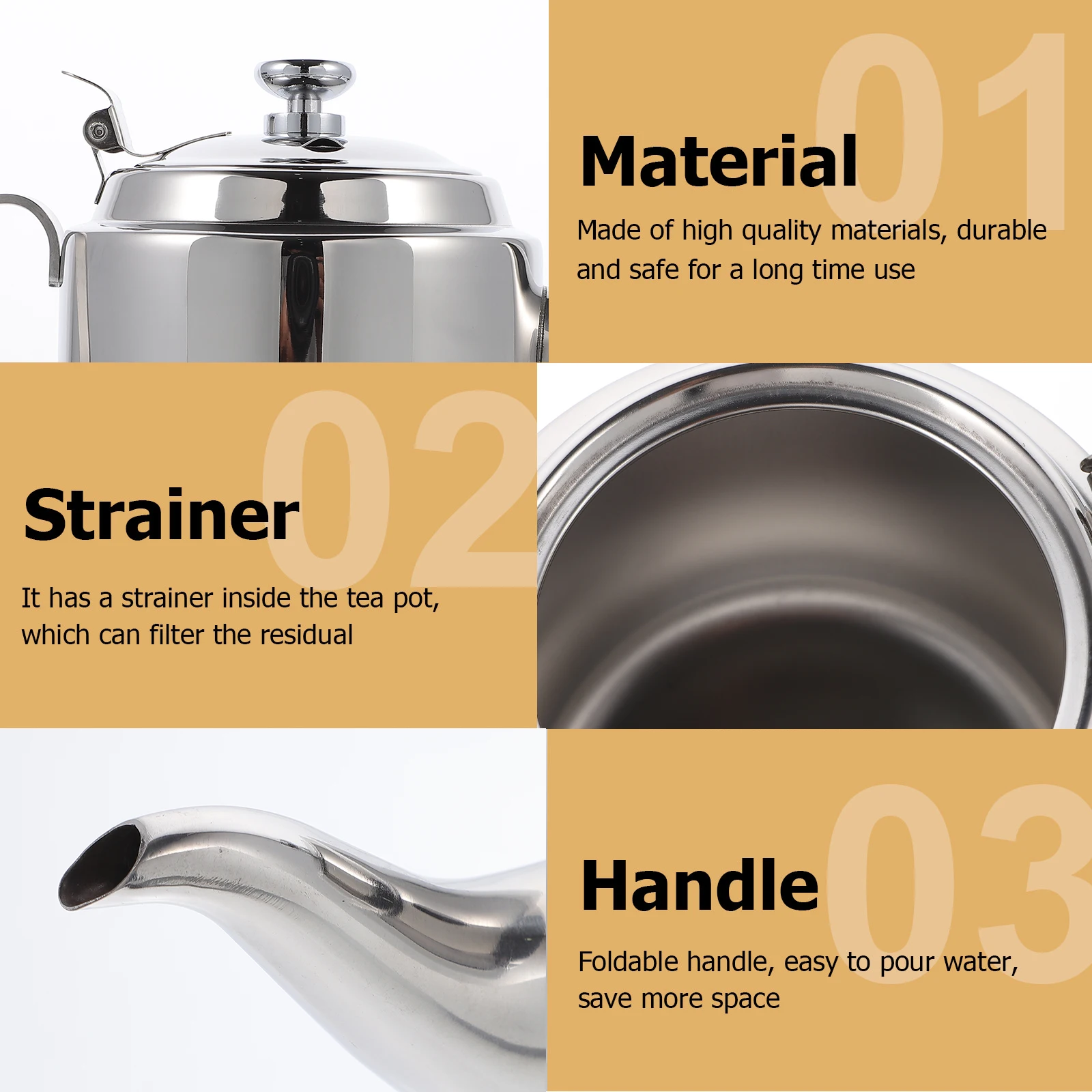 

Stainless Steel Teapot Large Capacity Strainer Kettle Tea Holder Drainer Kitchen Office Restaurant Heat Resistant Water Juice
