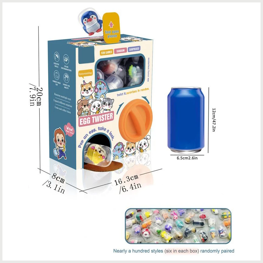 Gashapon Machines Blind Box with 6pcs Random Capsule Egg Christmas Twisting Machine Cardboard Box with Capsule Toys for Kids