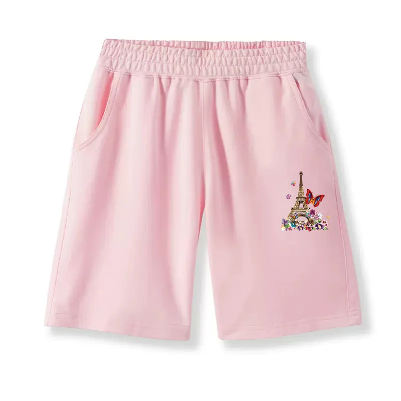 Girl Butterfly Flower Pants Student Summer Sports Shorts Loose Cotton Sweatpants Children Clothing 3-14T