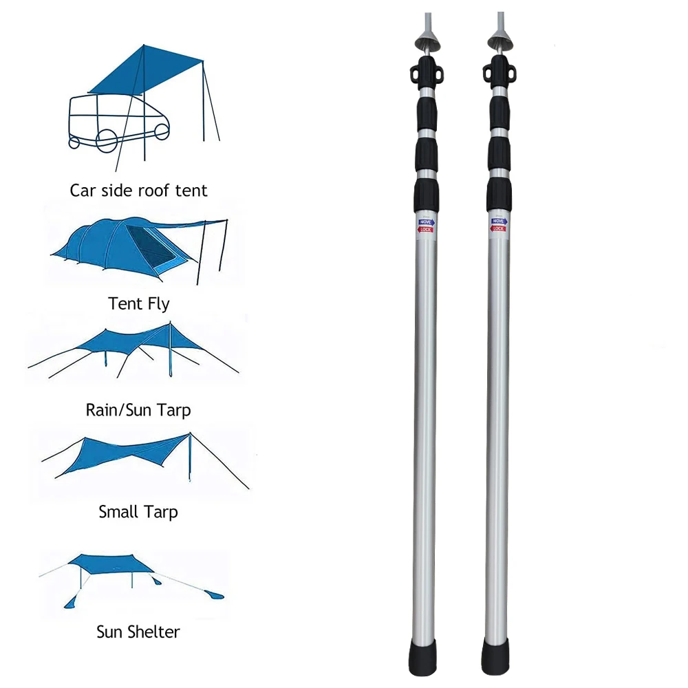 254cm Thicken Aluminum Alloy Tent Pole Adjustable Tent Support Rods Beach Shelter Tarp Awning Pole Poles for Camping Hiking Tent