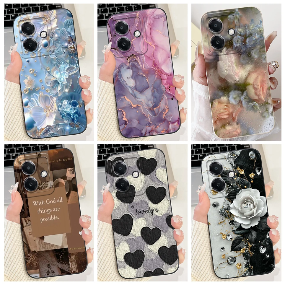 Blume Bogen Liebe Herz Gedruckt Telefon Shell Für Oppo A60 A40 A40M 4G 5G / Oppo A3 A3x 4G 5G Fall Matte Flüssigkeit Silikon Zurück Abdeckung
