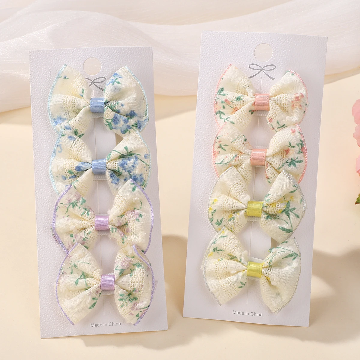 4 Uds. Pinzas para el cabello con lazo estampado bonito para niñas, horquillas con cinta Floral de algodón dulce, pasadores, accesorios para el cabello, regalos