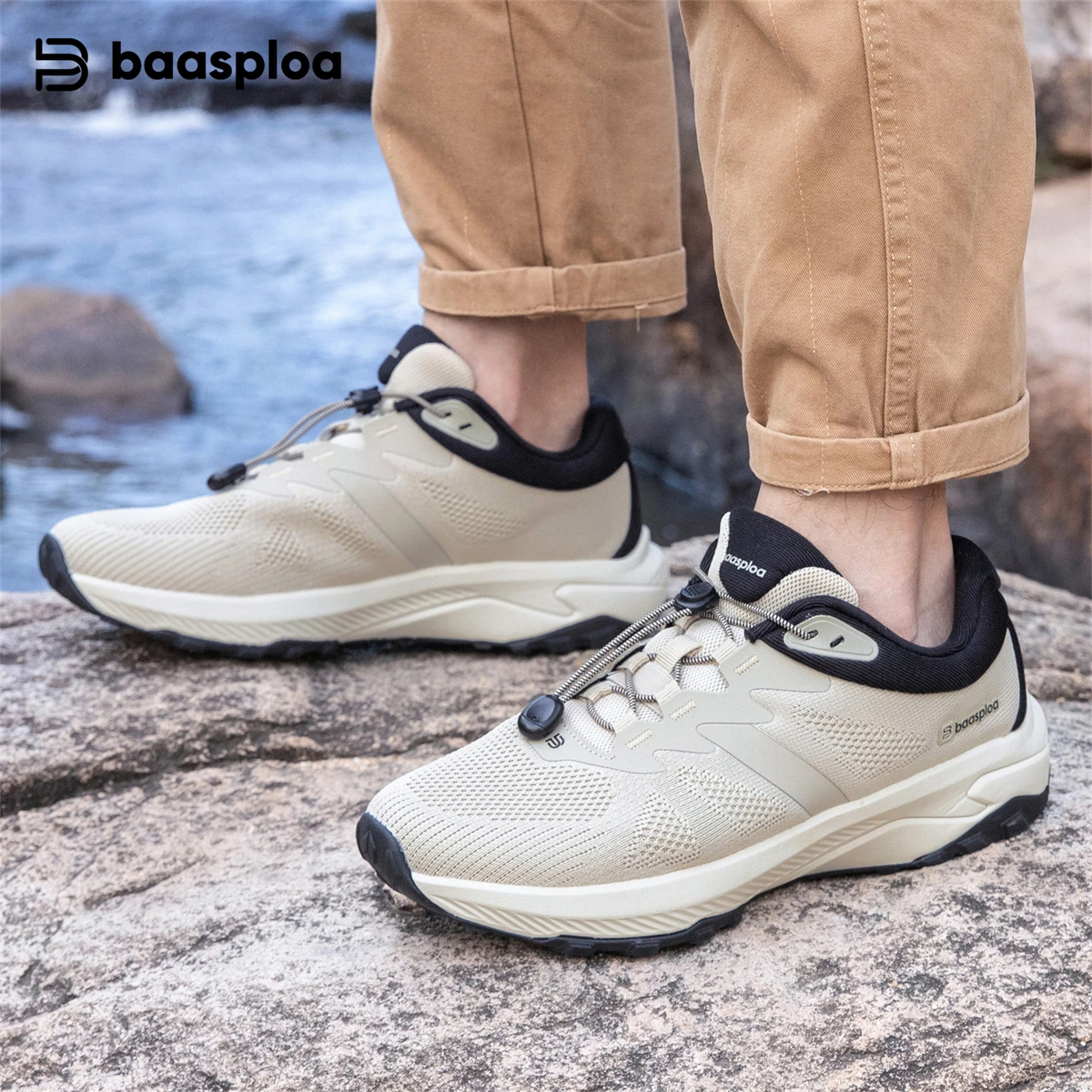 

Baasploa Men Hiking Shoes Summer Breathable Comfort Soft Outdoor Sneakers New Solid Walking Shoes Anti Slip Wear-resistant
