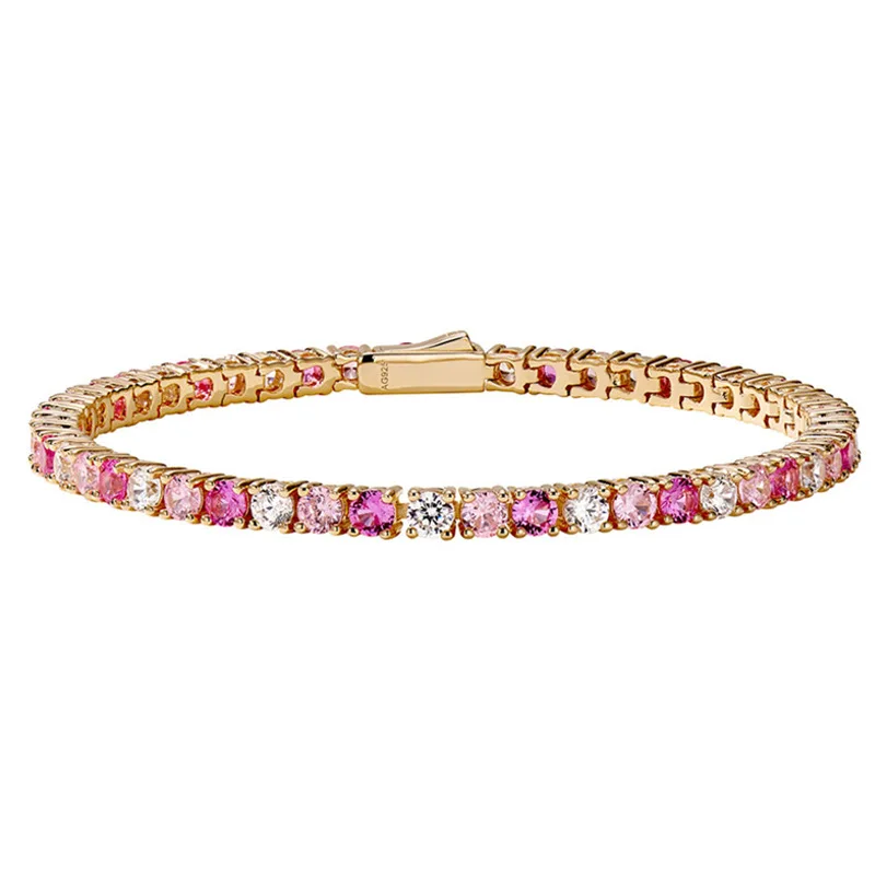

Gradient Pink Diamond Bracelet Diamond Bracelet S925 Silver Luxury Exquisite Temperament Sterling Silver Tennis Bracelet