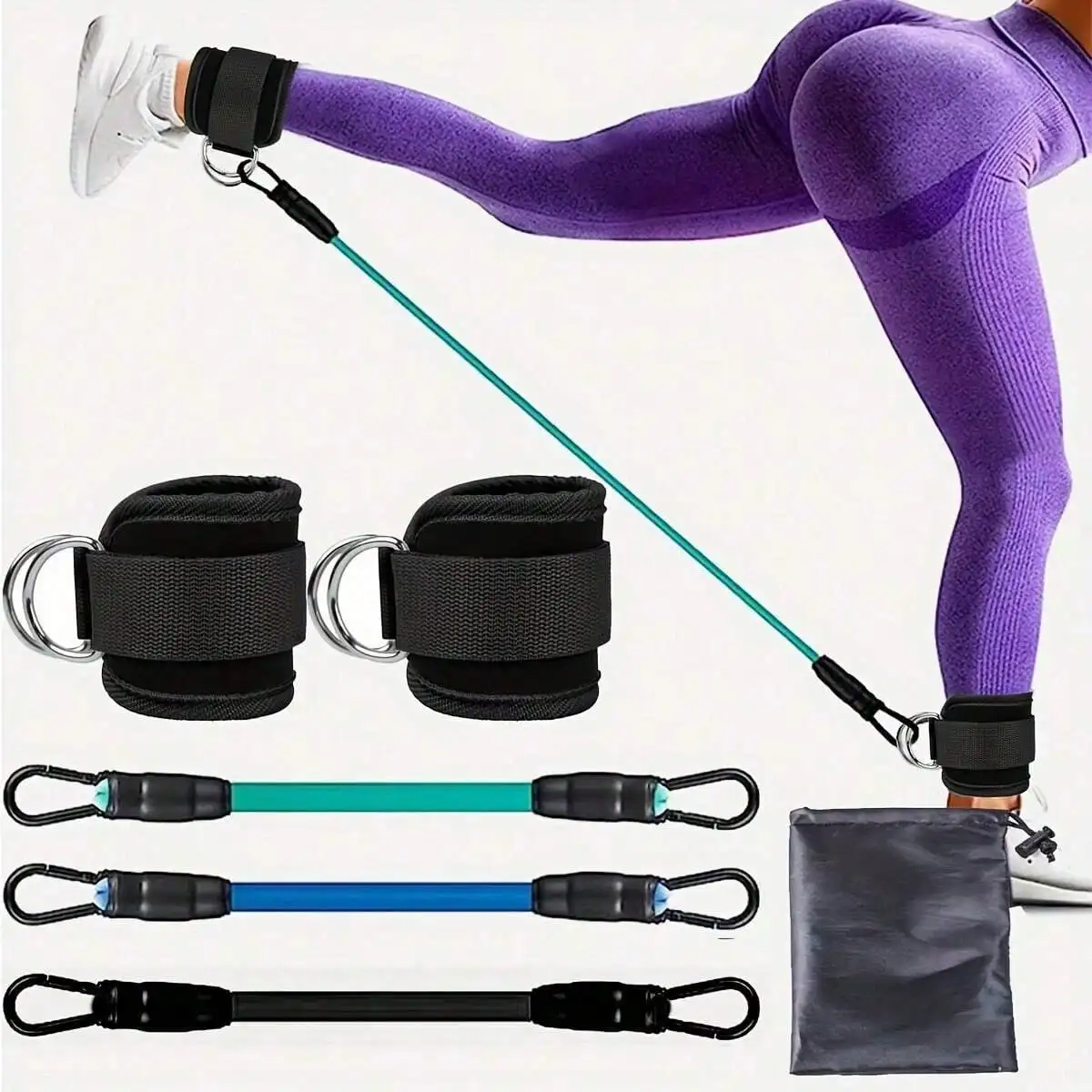 

3pcs Set: 2pcs Ankle & Wrist Resistance Bands + 1pc 30lbs Blue Resistance Loop Band, Adjustable Leg Strap For Glute & Leg Shaping, Home Gym Fitness Equipment For Women