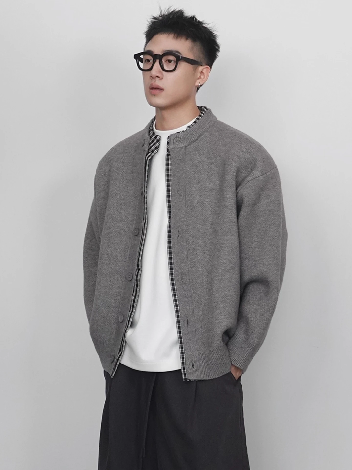 

ay Retro Knitted Cardigan American Casual Sle Autumn Winter Outerwear Soft Polyester Fiber Long Sve round Ne Coat