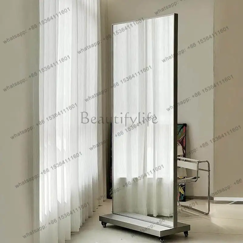 Stainless steel hair salon special hairdressing floor mobile single and double-sided mirror